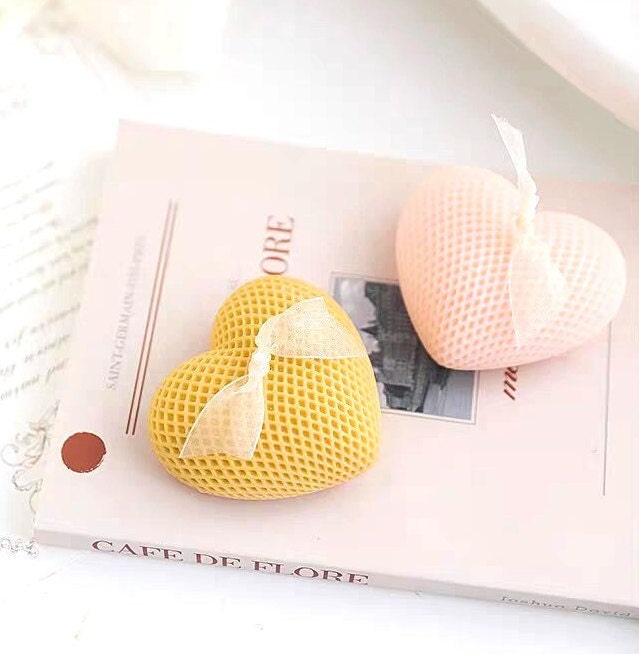 herz-kerzen in Rosa und Dirty Gelb