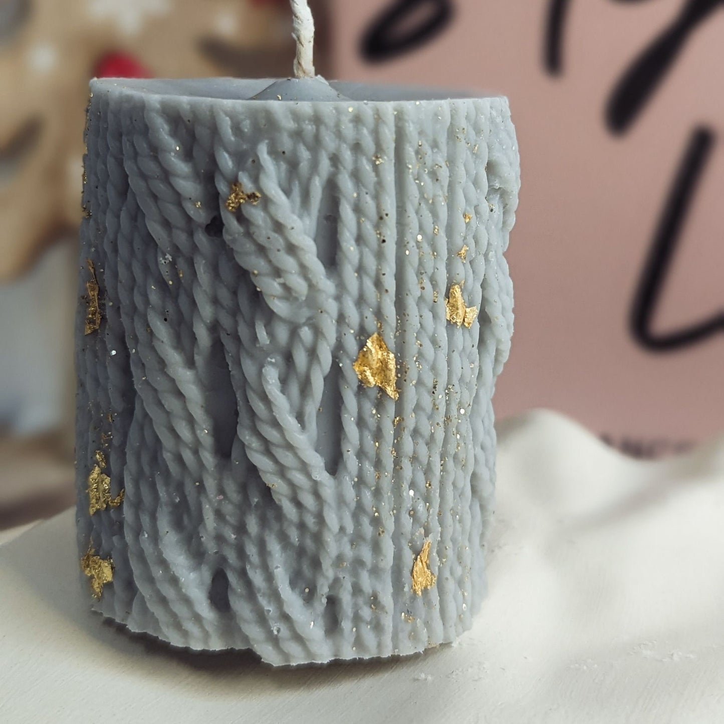 Winter Duftkerzen, Tisch Deko, Stumpenkerze, Cosy Winter zum verschenken, kuscheldecke pullover duftkerze