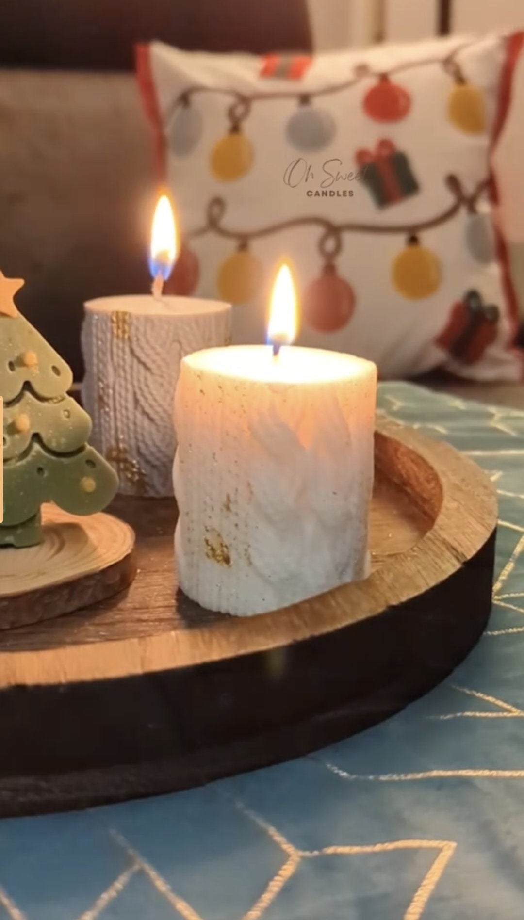 Winter Duftkerzen, Tisch Deko, Stumpenkerze, Cosy Winter zum verschenken, kuscheldecke pullover duftkerze