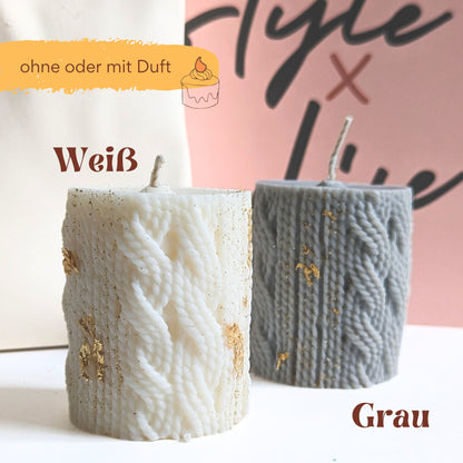 Winter Duftkerzen, Tisch Deko, Stumpenkerze, Cosy Winter zum verschenken, kuscheldecke pullover duftkerze