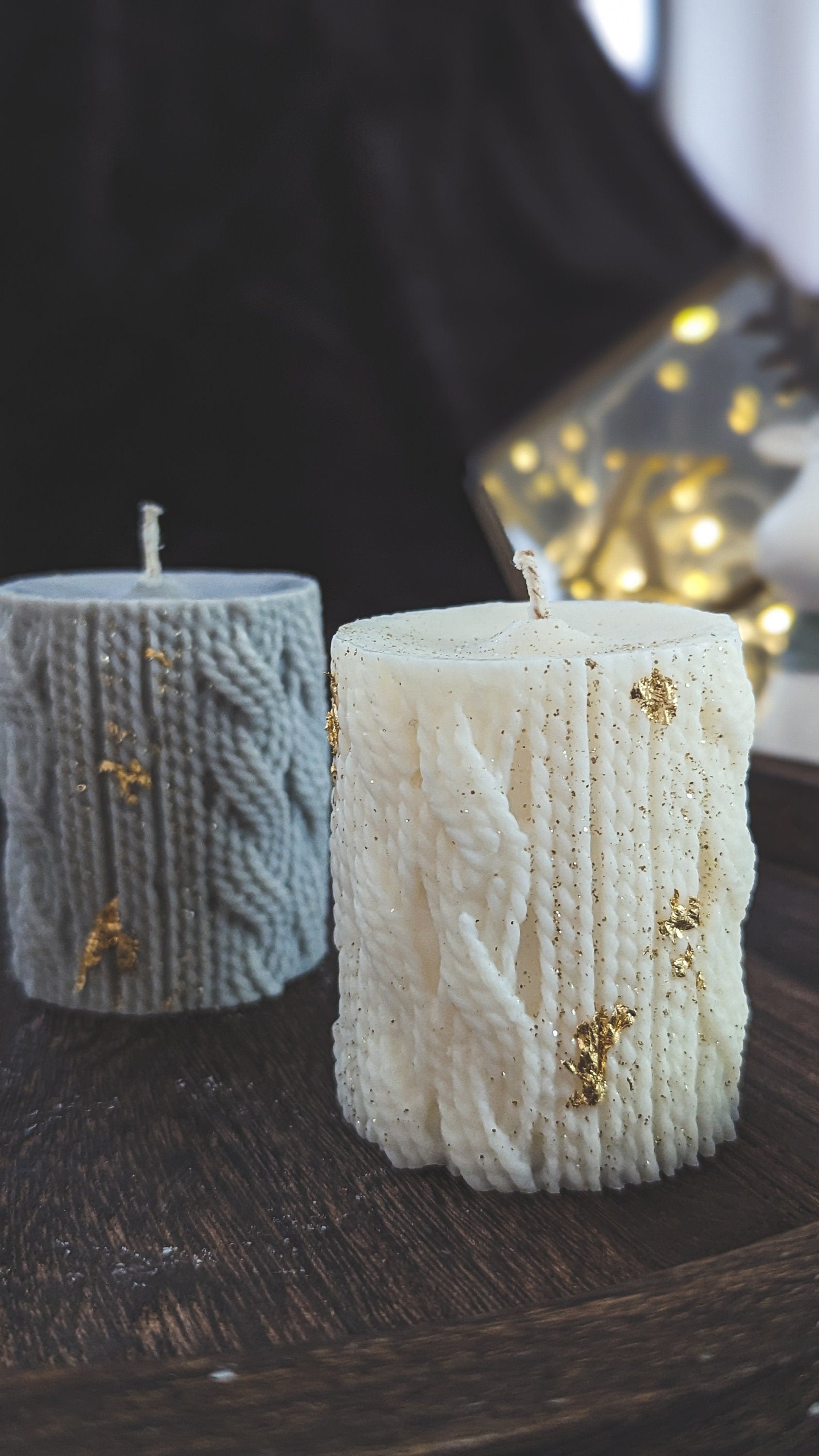 Winter Duftkerzen, Tisch Deko, Stumpenkerze, Cosy Winter zum verschenken, kuscheldecke pullover duftkerze