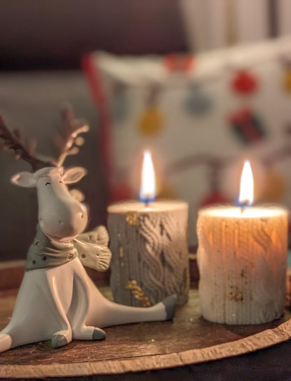 Winter Duftkerzen, Tisch Deko, Stumpenkerze, Cosy Winter zum verschenken, kuscheldecke pullover duftkerze