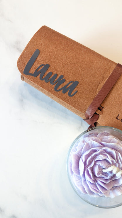 Candle accessories Matt Balck Stainless steel, personalised gift, wick cutter with named bag, modern sniffer, minimalist lifestyle, gift