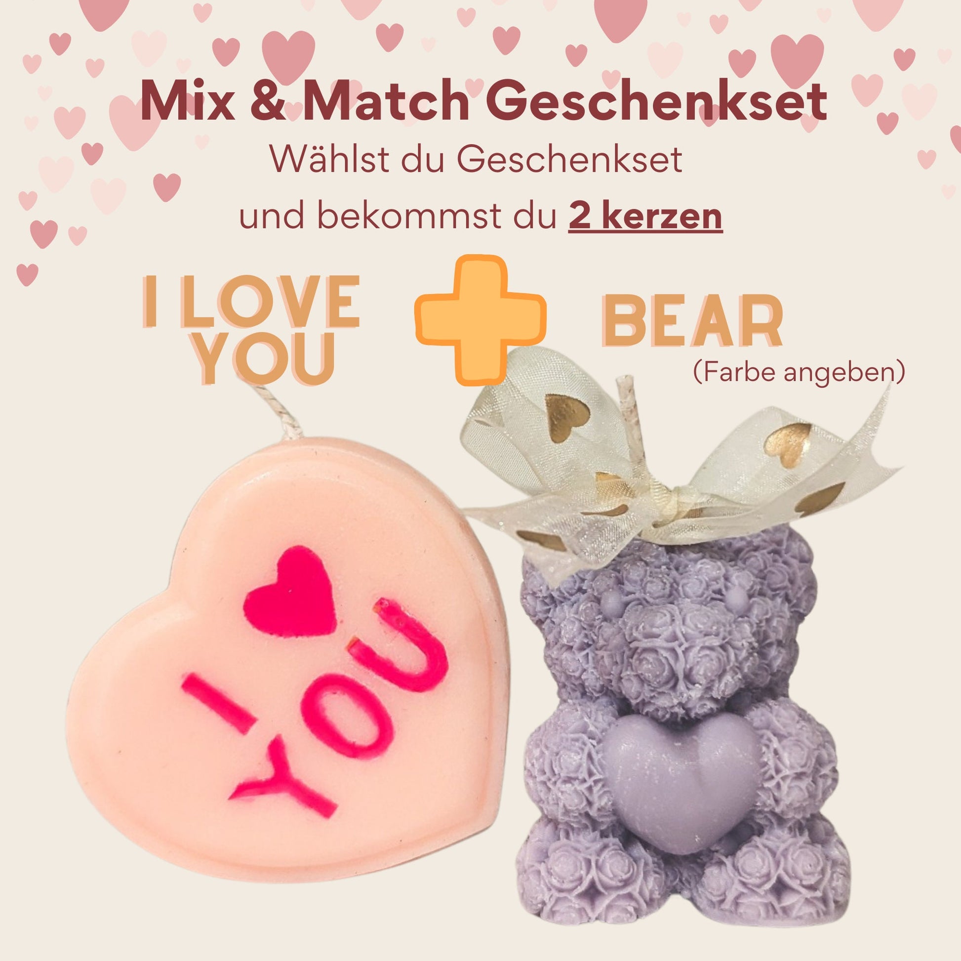 Mix & Match Geschenkset - 2 kerzen - I LOVE YOU & BEAR
