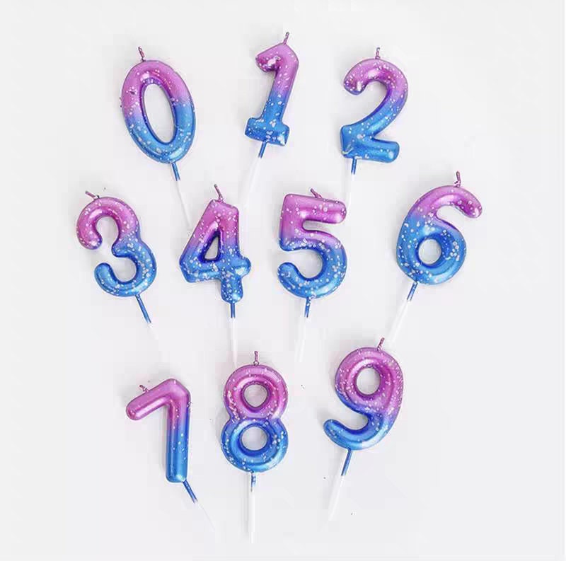 Birthday Number Candles, Metallic Colors, Galaxy Style, Pastel Pink Purple, Galactic Blue Purple, Celebration Candles, Birthday Deco Candles