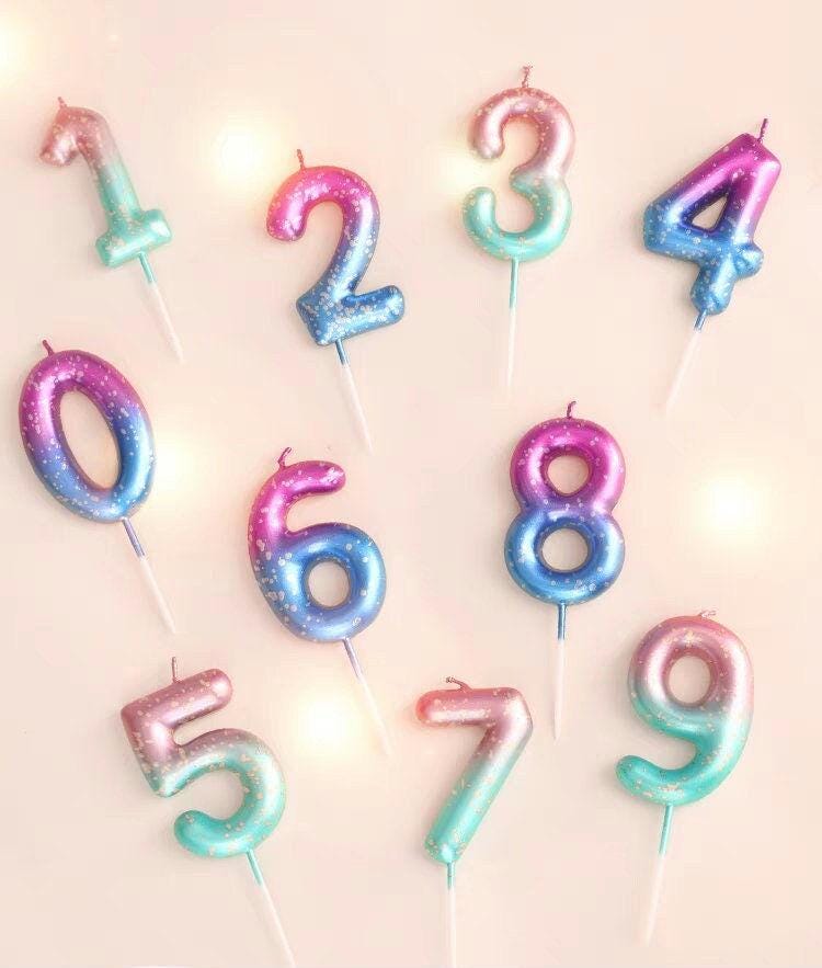Birthday Number Candles, Metallic Colors, Galaxy Style, Pastel Pink Purple, Galactic Blue Purple, Celebration Candles, Birthday Deco Candles