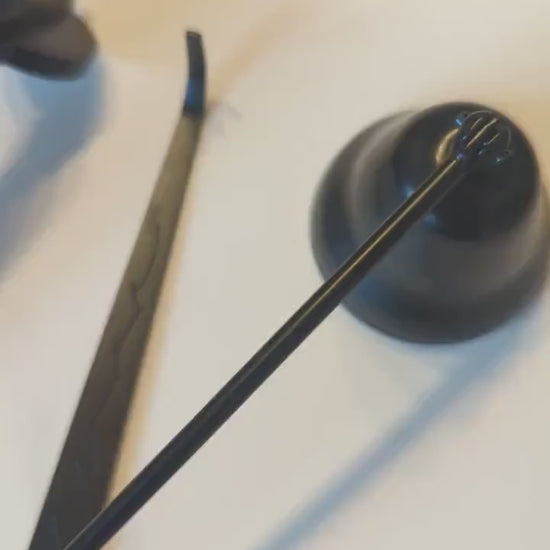 Candle accessories Matt Balck Stainless steel, personalised gift, wick cutter with named bag, modern sniffer, minimalist lifestyle, gift