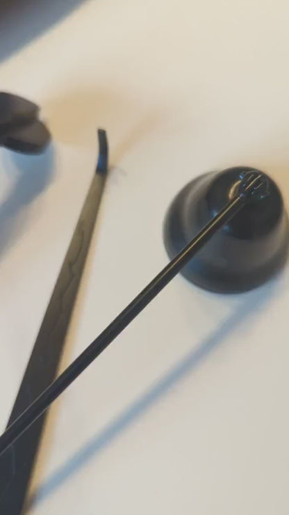 Candle accessories Matt Balck Stainless steel, personalised gift, wick cutter with named bag, modern sniffer, minimalist lifestyle, gift