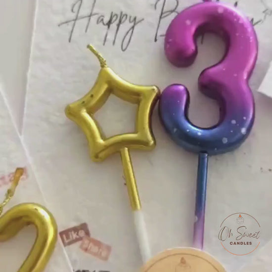 Birthday Number Candles, Metallic Colors, Galaxy Style, Pastel Pink Purple, Galactic Blue Purple, Celebration Candles, Birthday Deco Candles