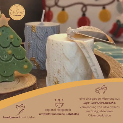 Winter Duftkerzen, Tisch Deko, Stumpenkerze, Cosy Winter zum verschenken, kuscheldecke pullover duftkerze